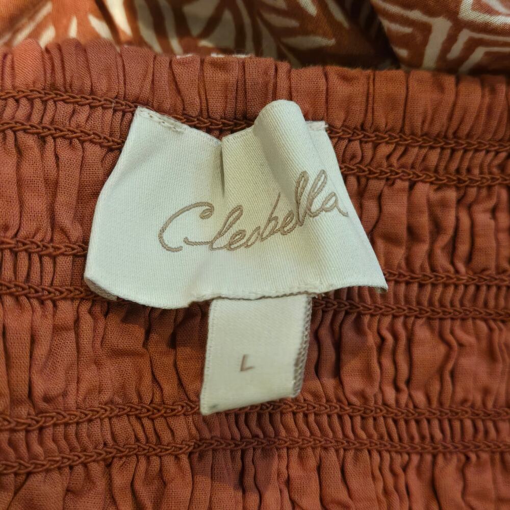 Cleobella Joely Midi Dress Organic Cotton Paisley Puff Sleeve Boho Terracotta L - Picture 9 of 12